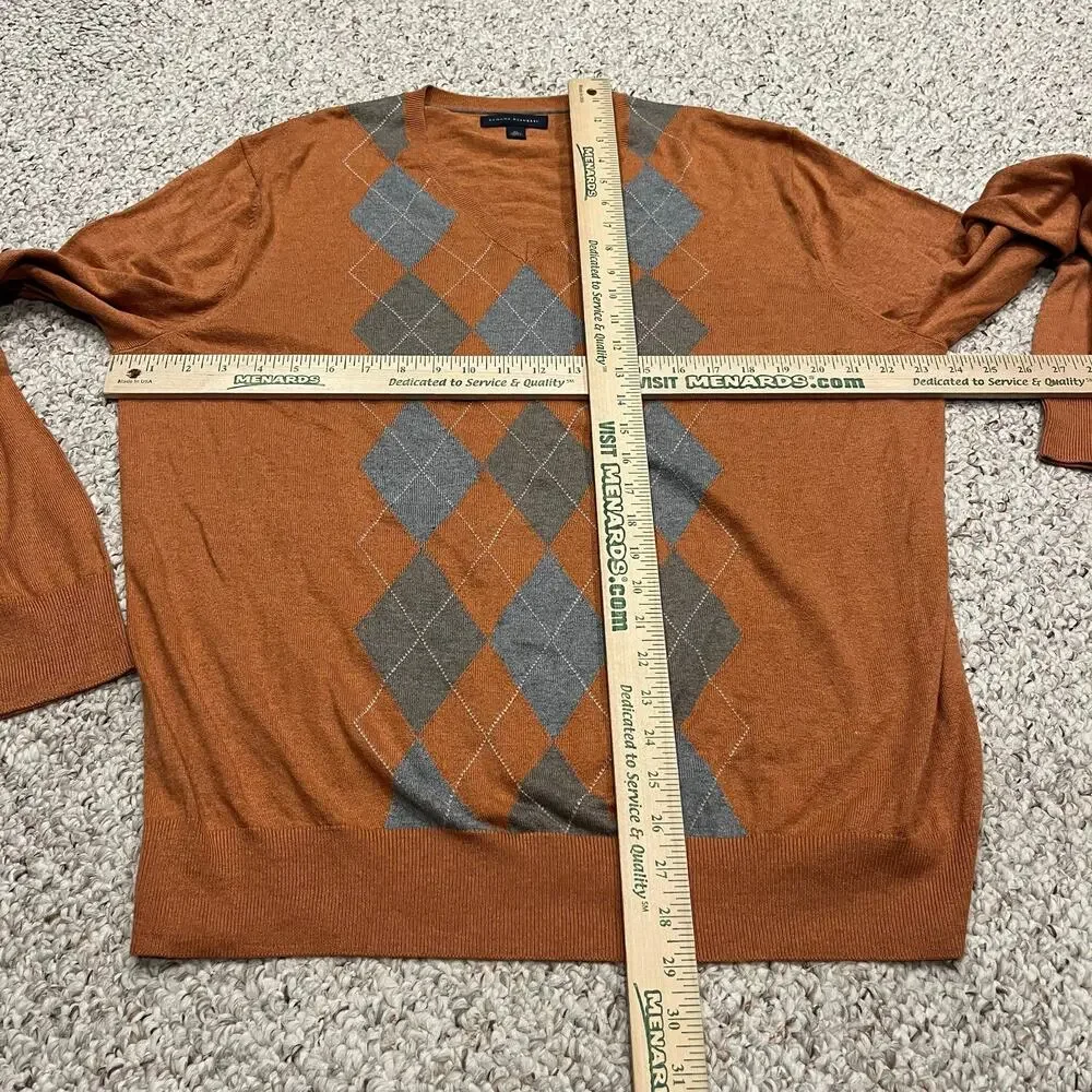 Banana Republic V Neck Argyle Diamond Sweater Silk Blend XL Preppy Classic